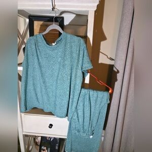 Zenana Outfitters Teal Knit Loungewear Set Size Large
